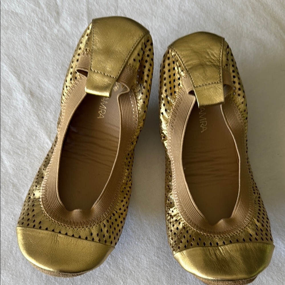 Gold Perforated Women's Flats